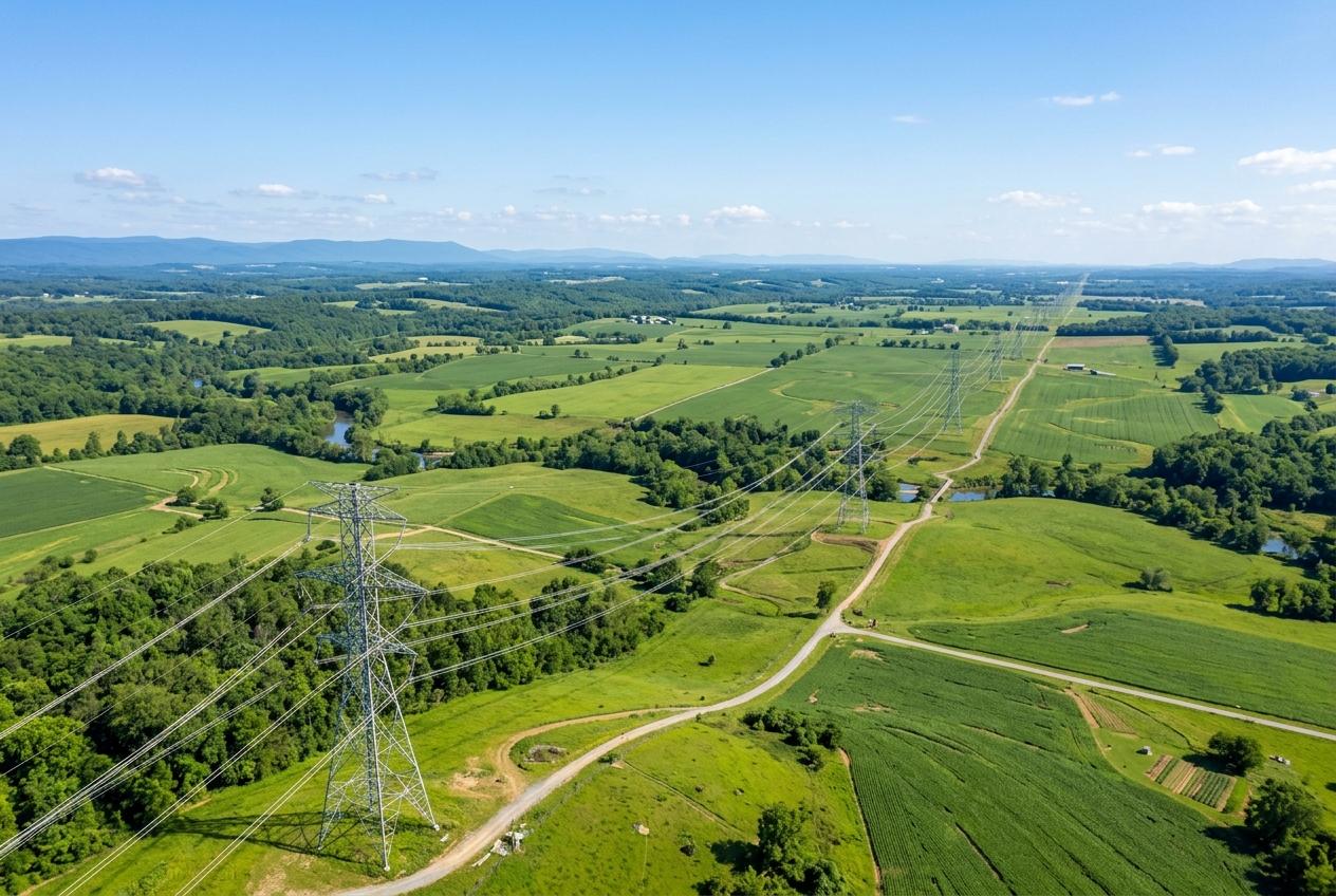 Estradas e linhas de transmissão de energia elétrica no campo
